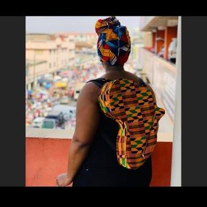African Shaped Kente Print Fabric Backpack